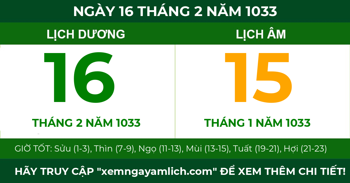 lịch âm ngày 16 tháng 2 năm 1033