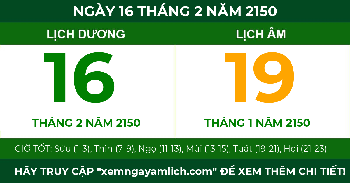 lịch âm ngày 16 tháng 2 năm 2150