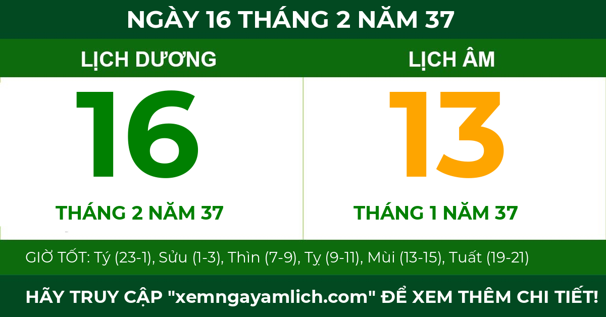 lịch âm ngày 16 tháng 2 năm 37