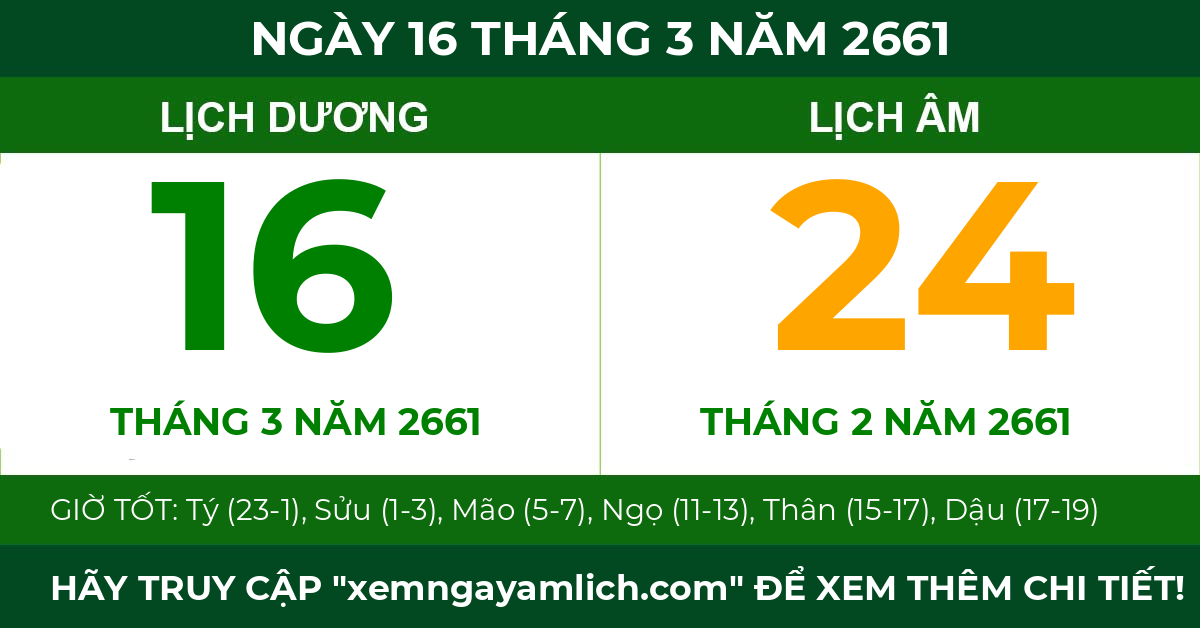 lịch âm ngày 16 tháng 3 năm 2661