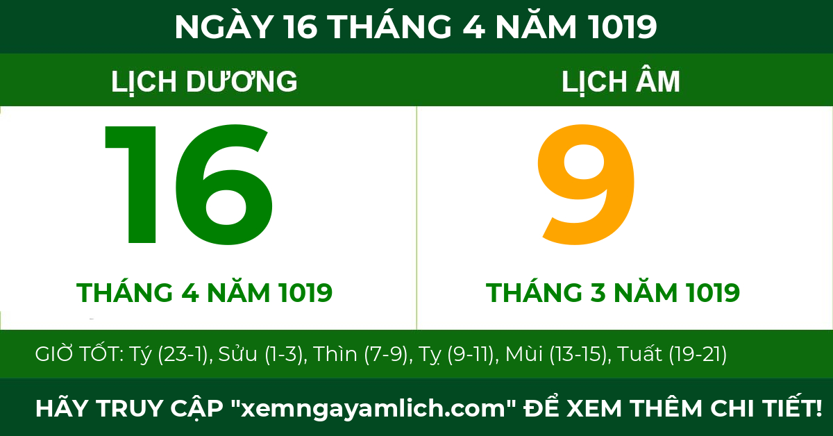 lịch âm ngày 16 tháng 4 năm 1019
