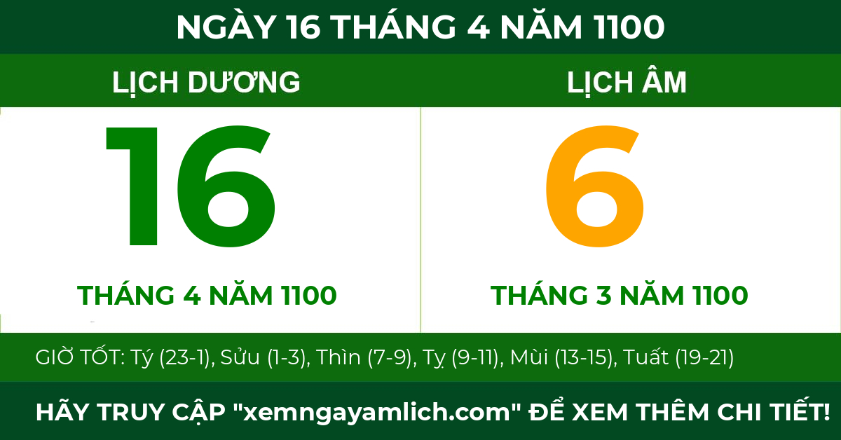 lịch âm ngày 16 tháng 4 năm 1100