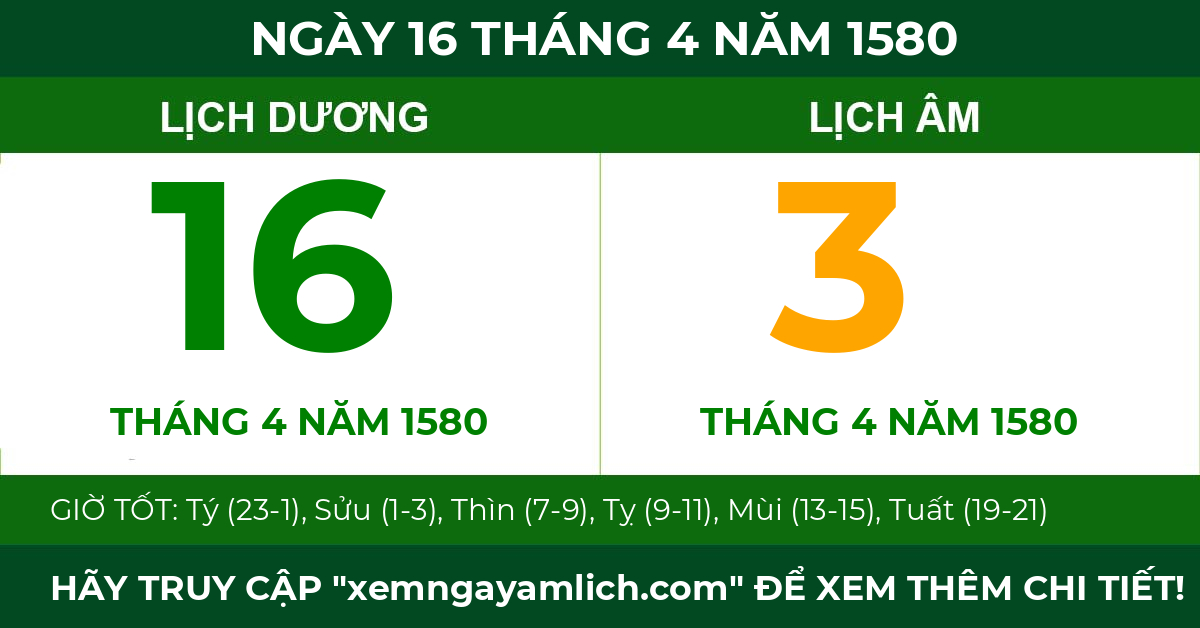 lịch âm ngày 16 tháng 4 năm 1580