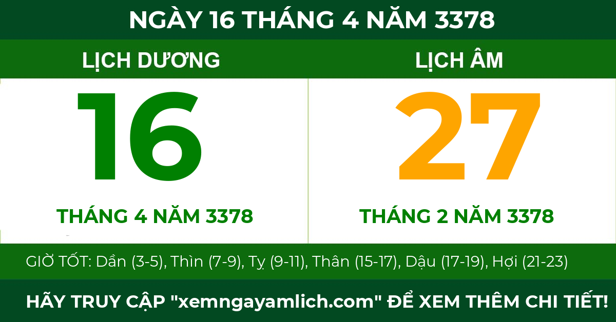 lịch âm ngày 16 tháng 4 năm 3378
