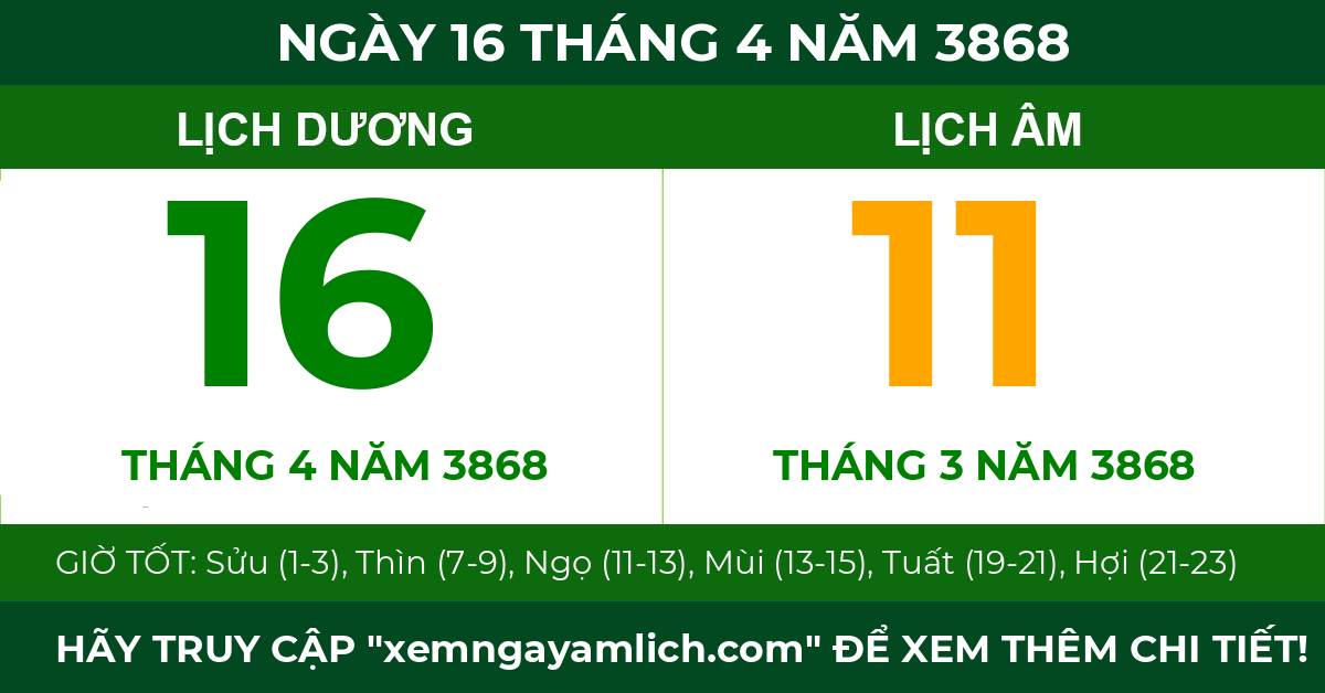 lịch âm ngày 16 tháng 4 năm 3868