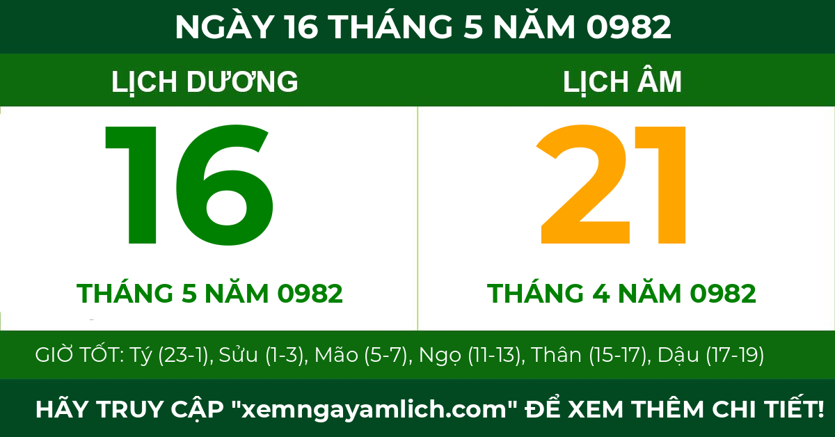 lịch âm ngày 16 tháng 5 năm 0982
