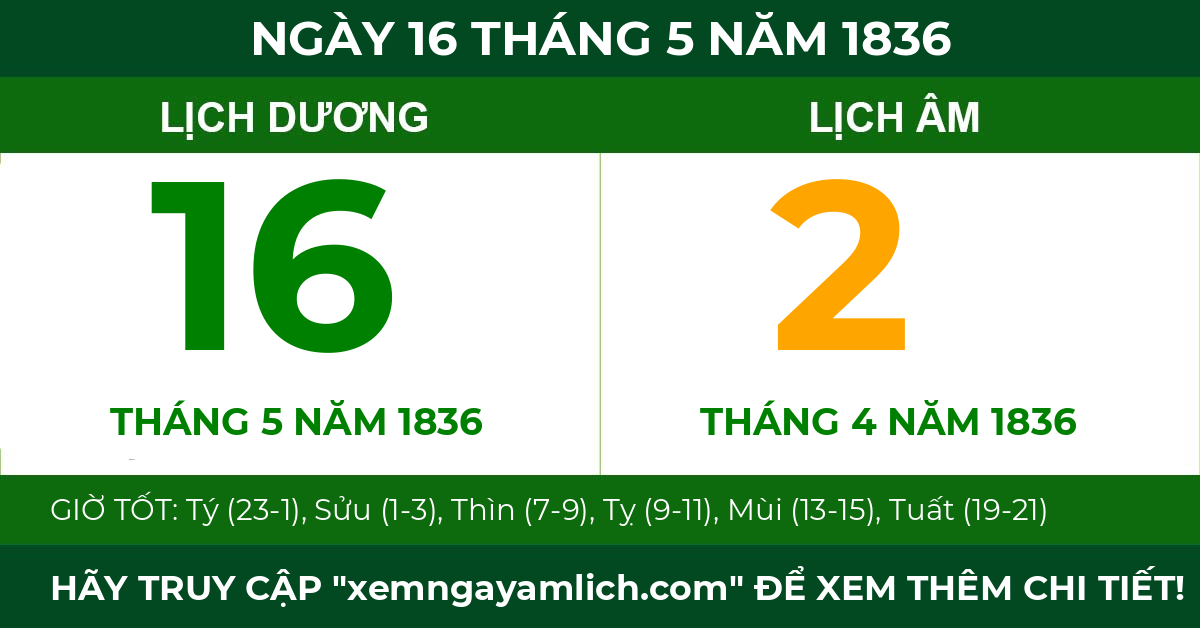 lịch âm ngày 16 tháng 5 năm 1836