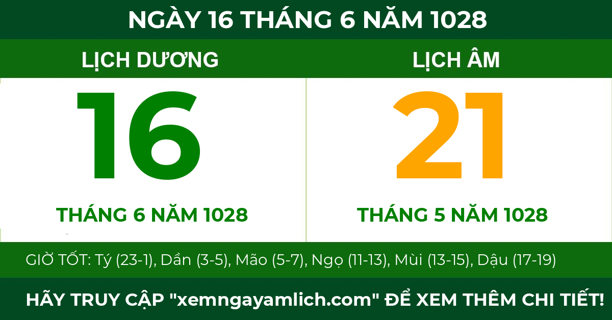 lịch âm ngày 16 tháng 6 năm 1028