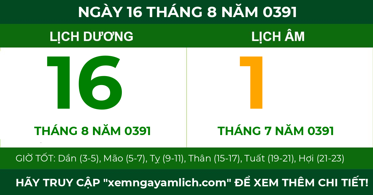 lịch âm ngày 16 tháng 8 năm 0391
