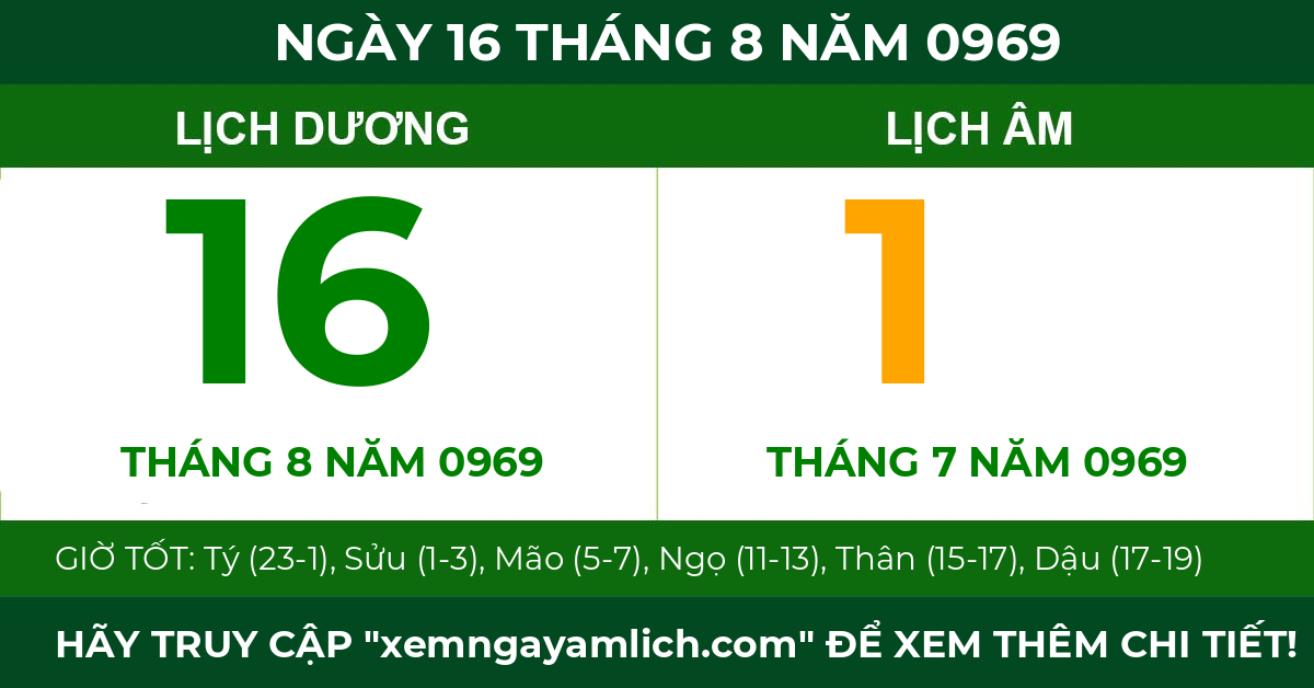 lịch âm ngày 16 tháng 8 năm 0969