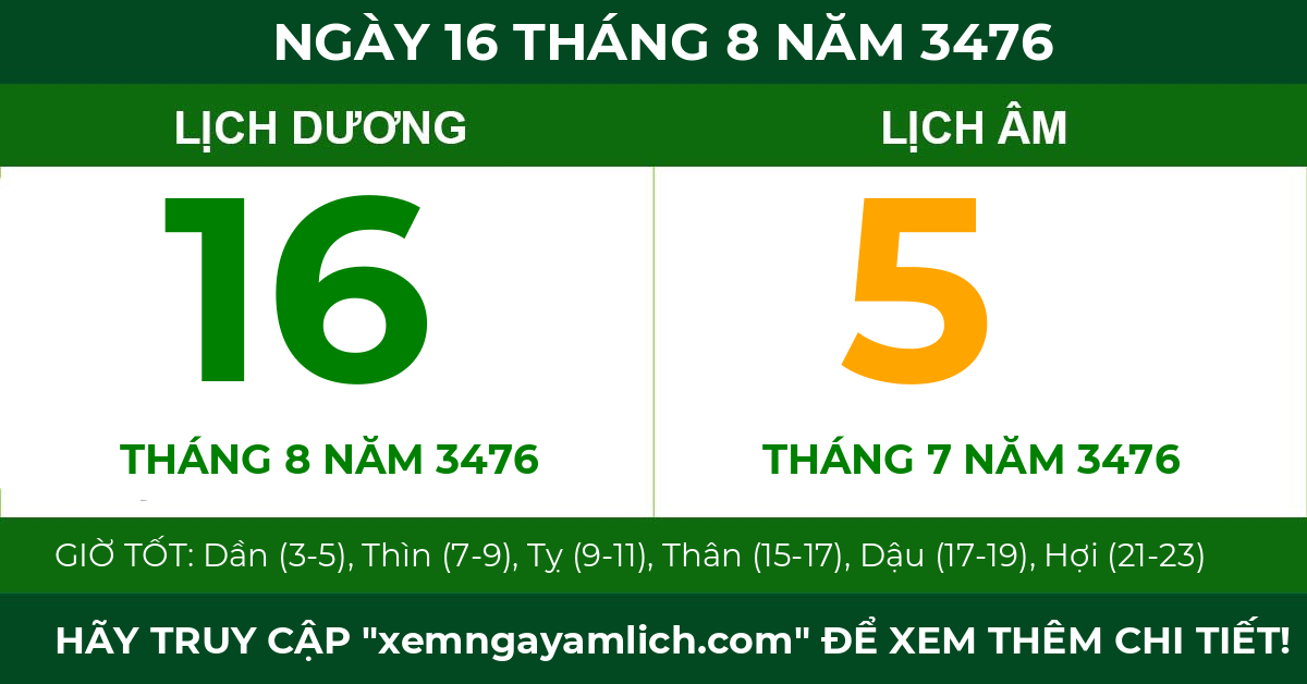 lịch âm ngày 16 tháng 8 năm 3476