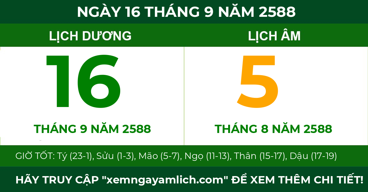 lịch âm ngày 16 tháng 9 năm 2588