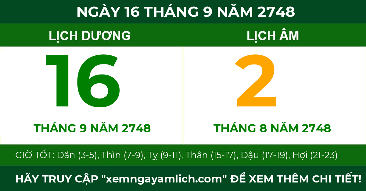 lịch âm ngày 16 tháng 9 năm 2748