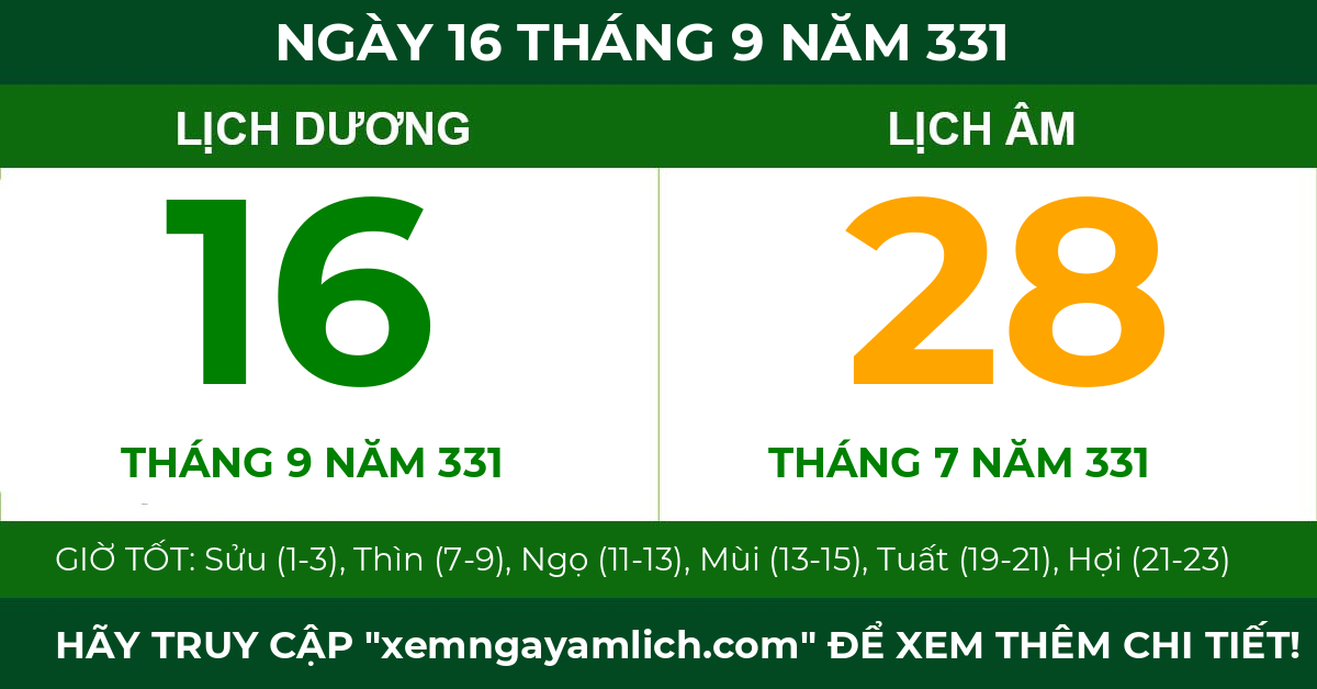 lịch âm ngày 16 tháng 9 năm 331