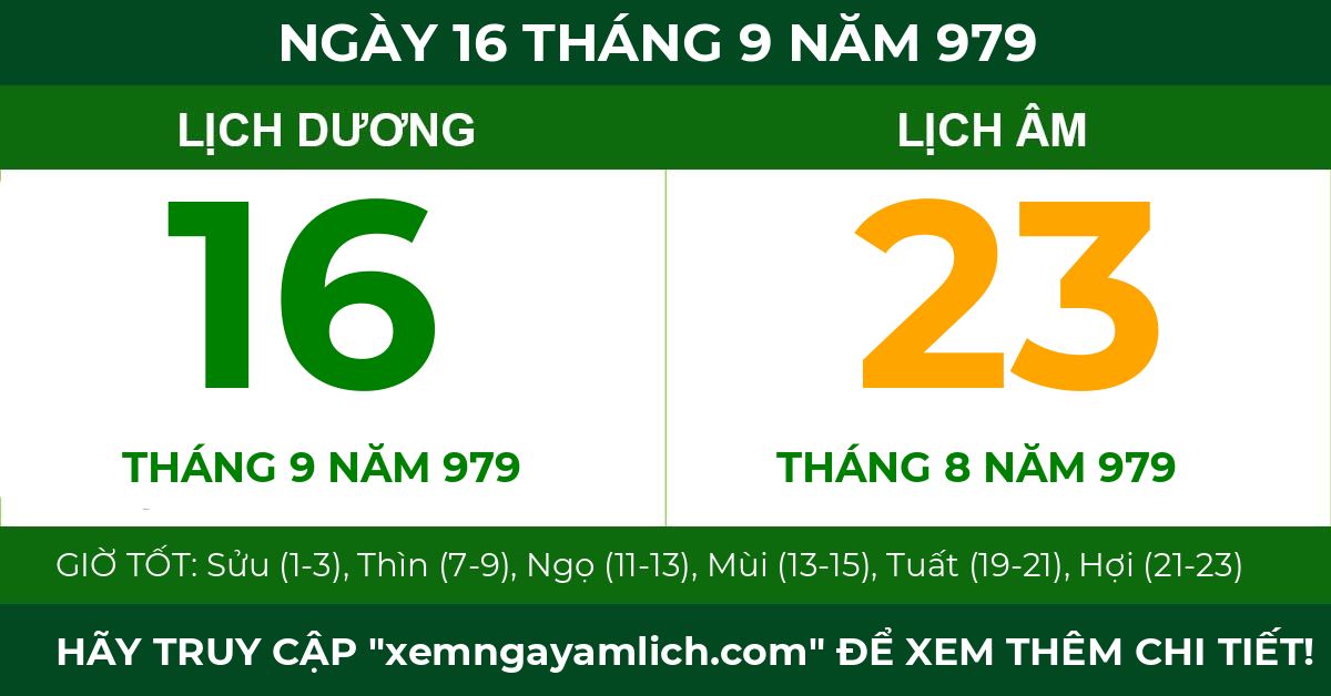 lịch âm ngày 16 tháng 9 năm 979