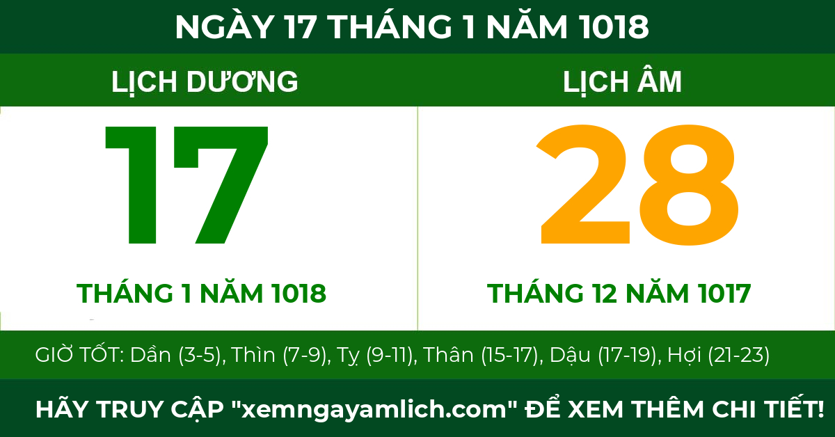 lịch âm ngày 17 tháng 1 năm 1018