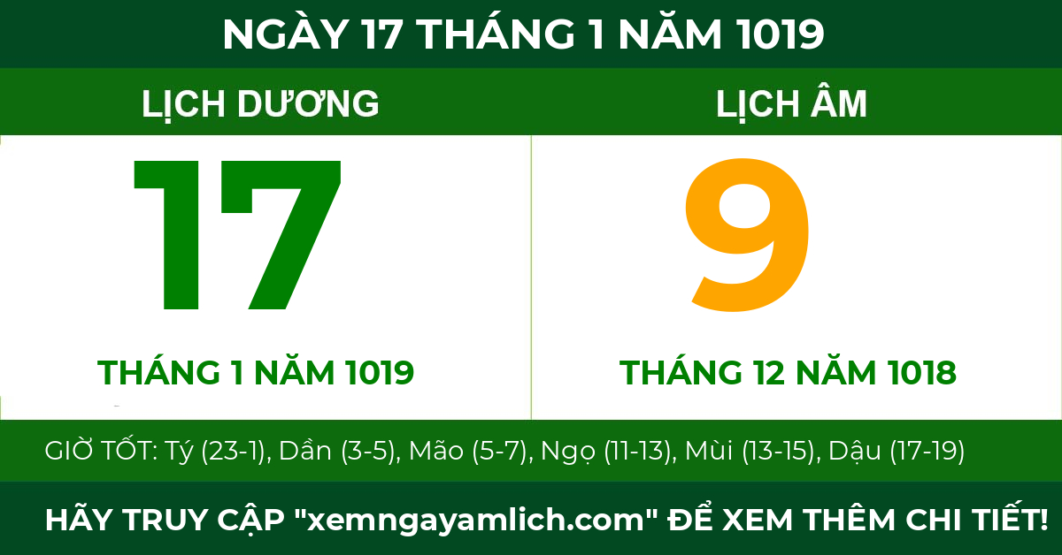 lịch âm ngày 17 tháng 1 năm 1019