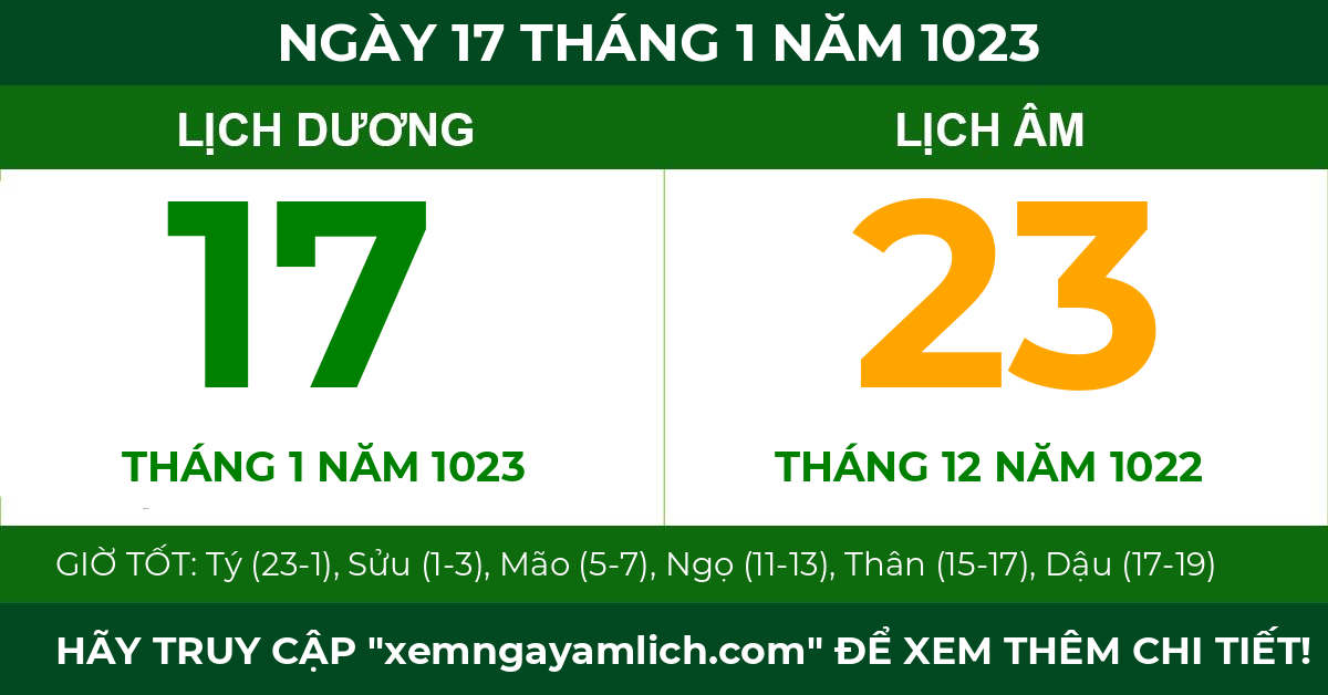 lịch âm ngày 17 tháng 1 năm 1023