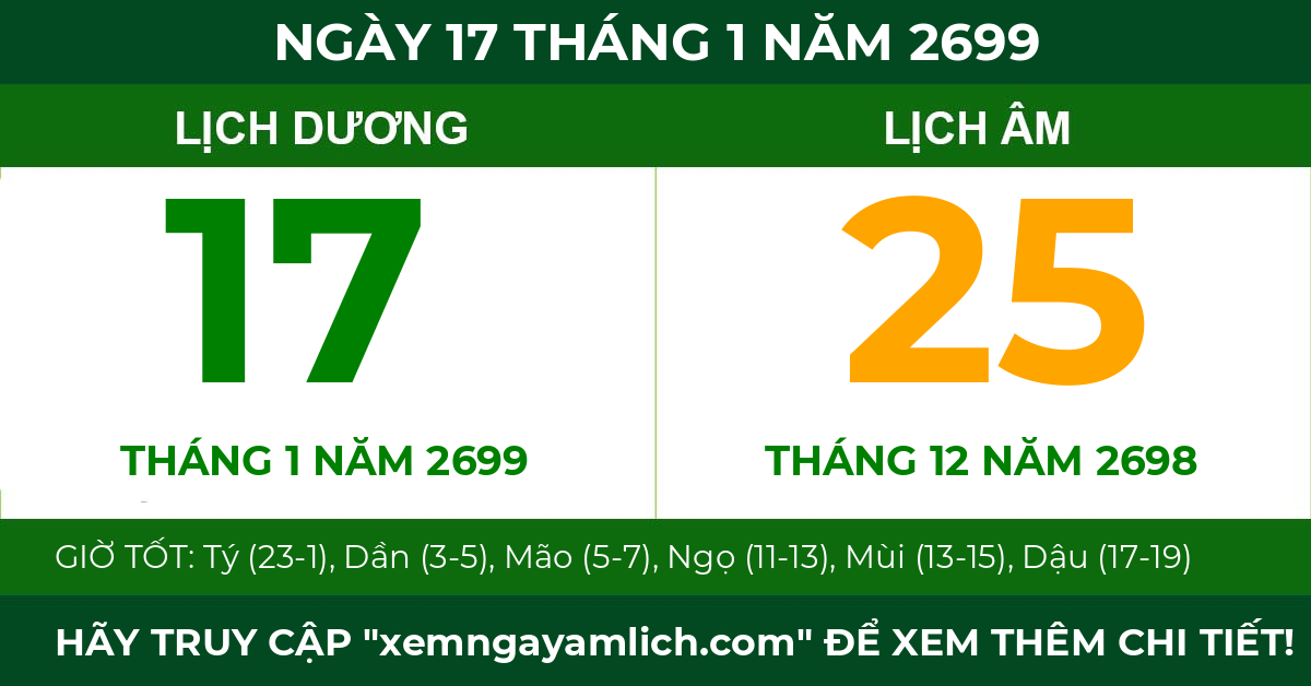 lịch âm ngày 17 tháng 1 năm 2699