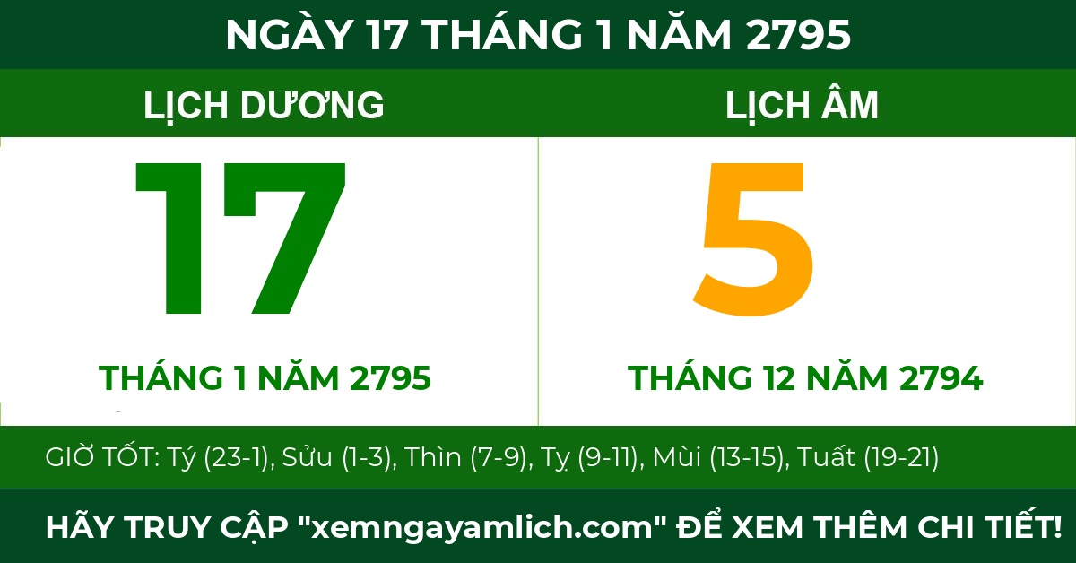 lịch âm ngày 17 tháng 1 năm 2795