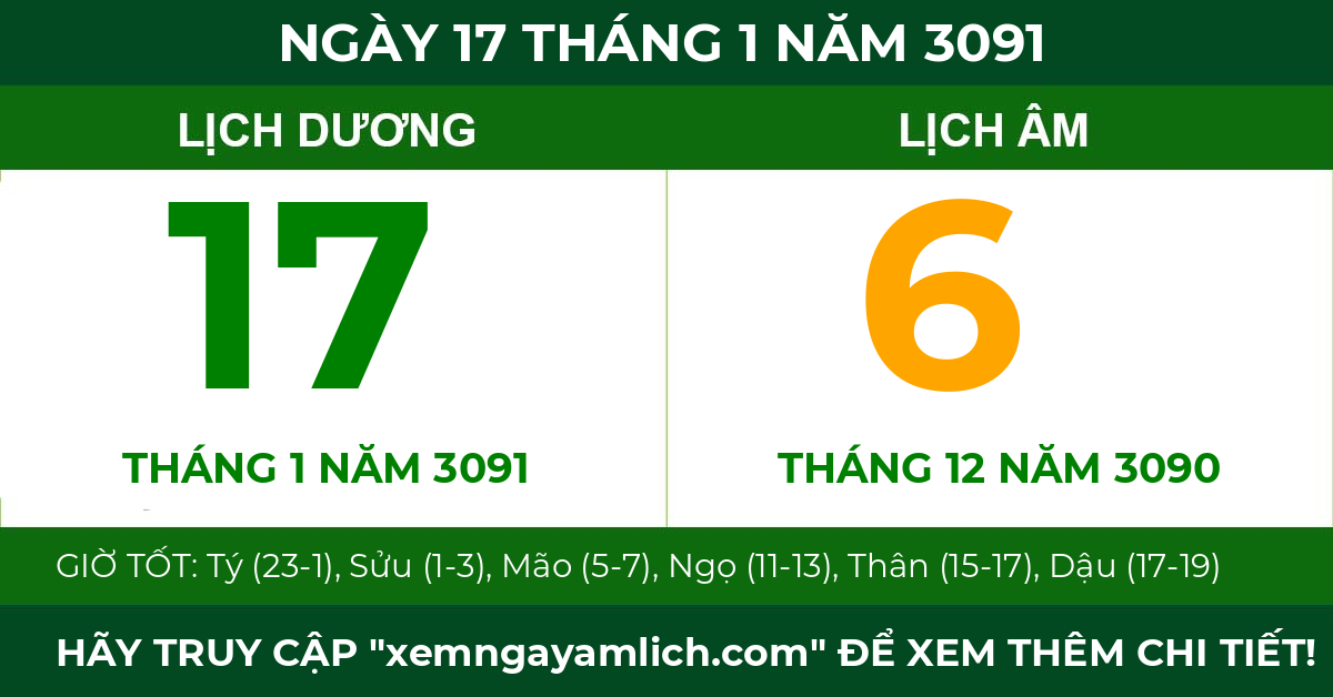 lịch âm ngày 17 tháng 1 năm 3091