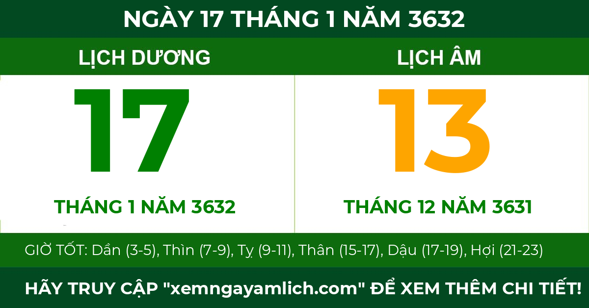 lịch âm ngày 17 tháng 1 năm 3632