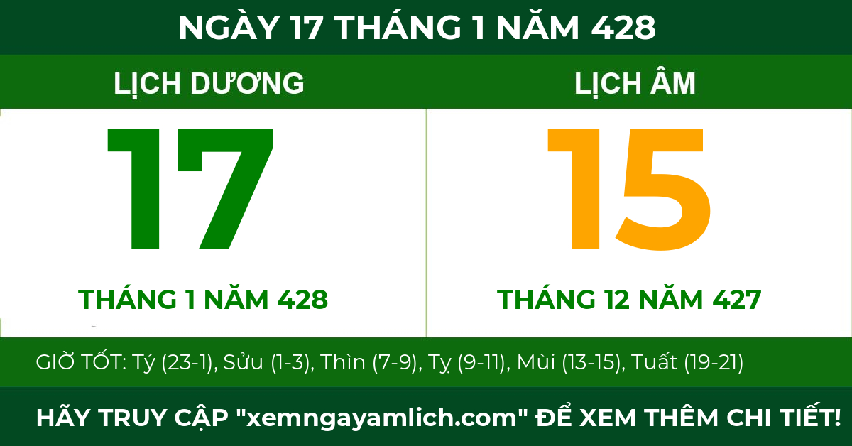 lịch âm ngày 17 tháng 1 năm 428