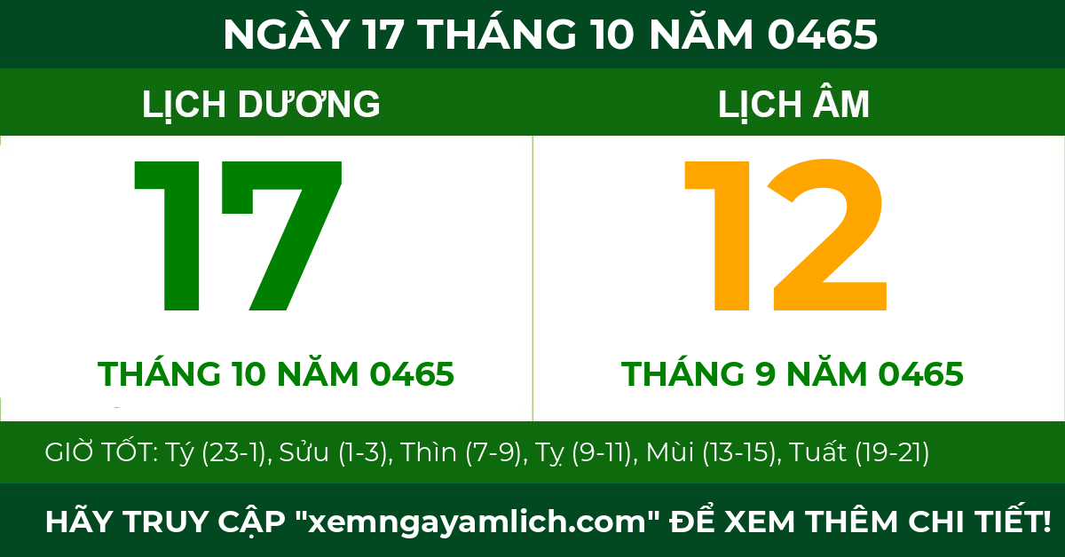 lịch âm ngày 17 tháng 10 năm 0465