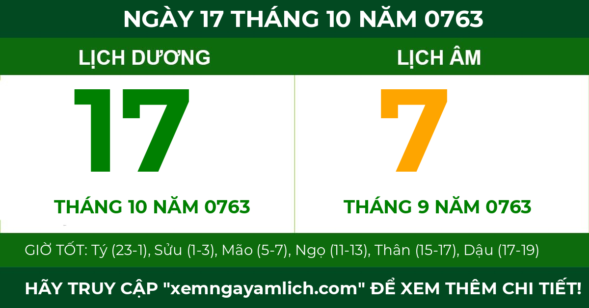 lịch âm ngày 17 tháng 10 năm 0763
