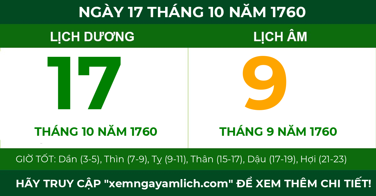 lịch âm ngày 17 tháng 10 năm 1760