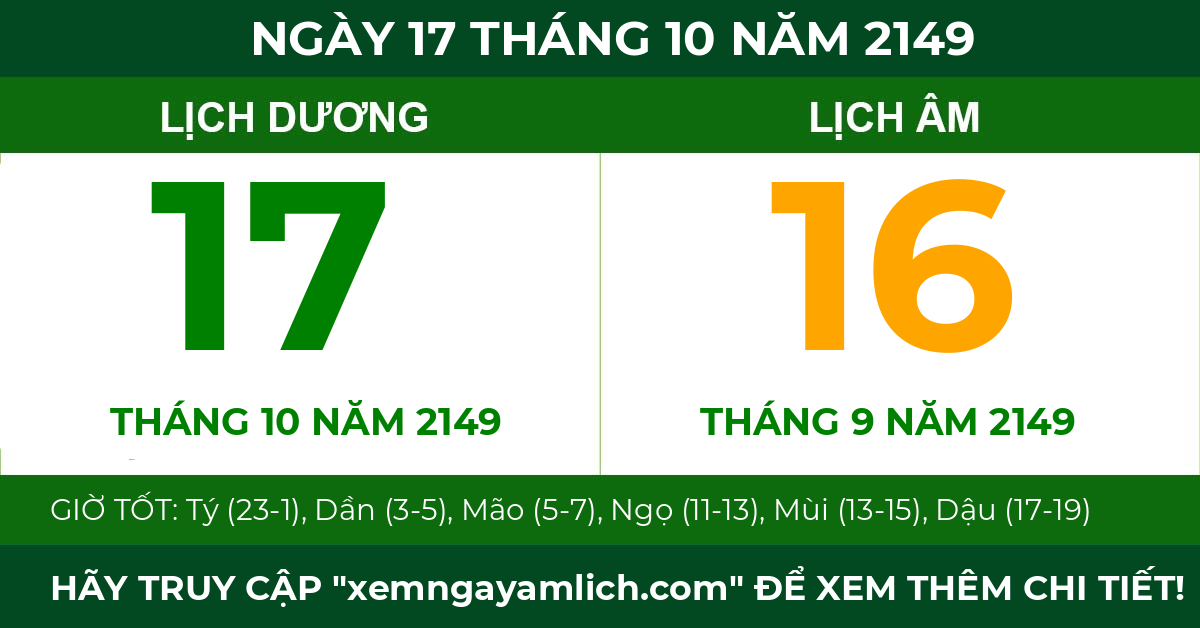 lịch âm ngày 17 tháng 10 năm 2149