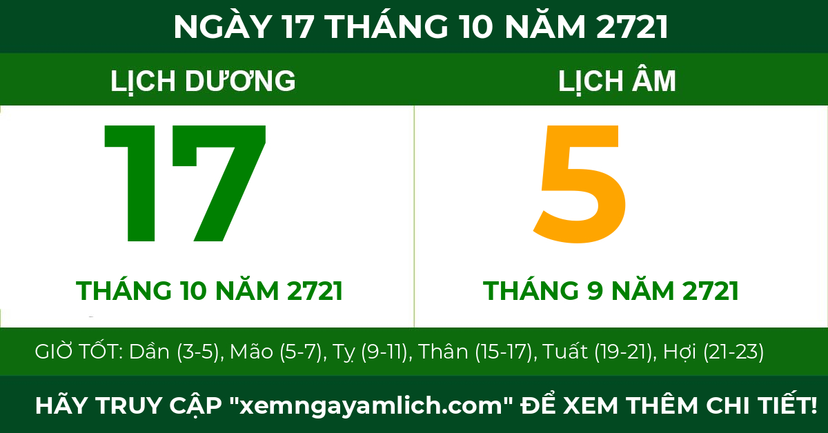 lịch âm ngày 17 tháng 10 năm 2721