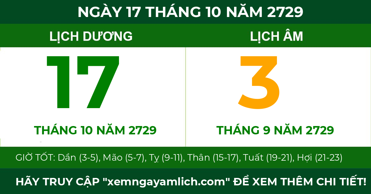 lịch âm ngày 17 tháng 10 năm 2729