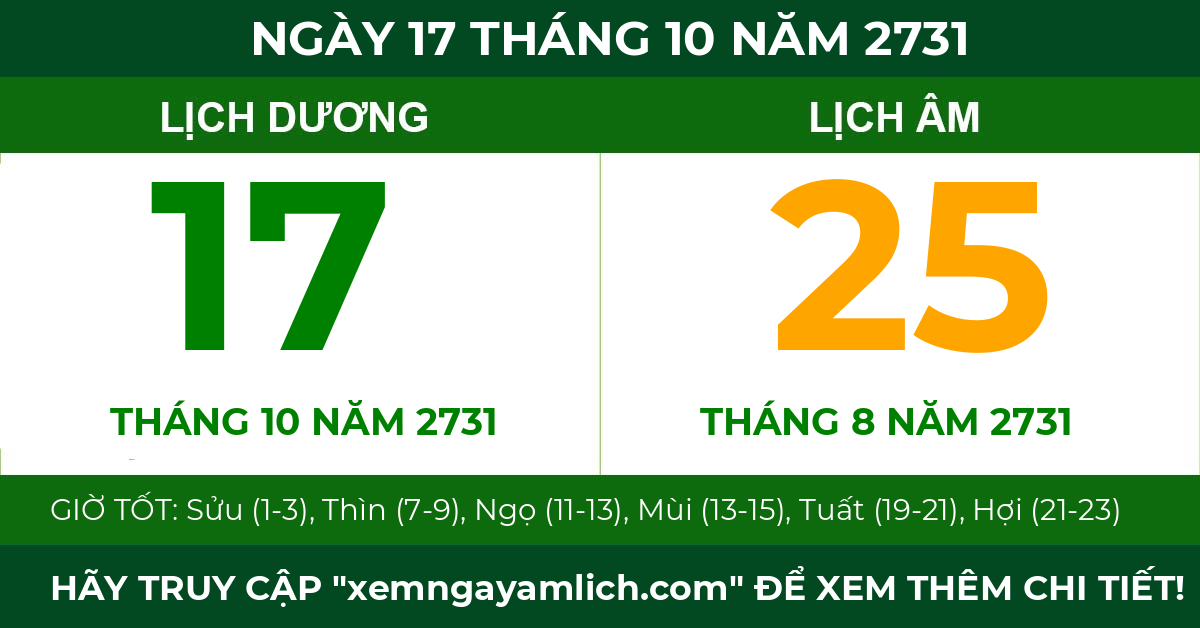 lịch âm ngày 17 tháng 10 năm 2731