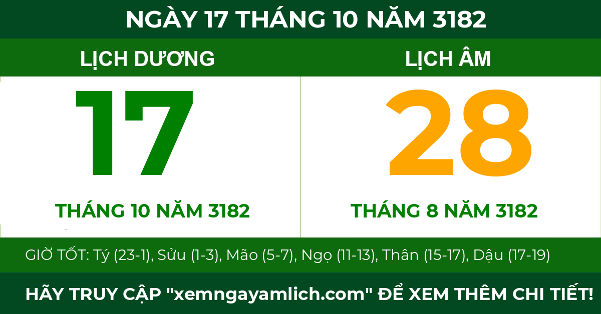 lịch âm ngày 17 tháng 10 năm 3182