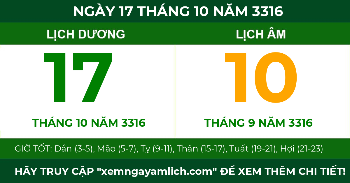 lịch âm ngày 17 tháng 10 năm 3316