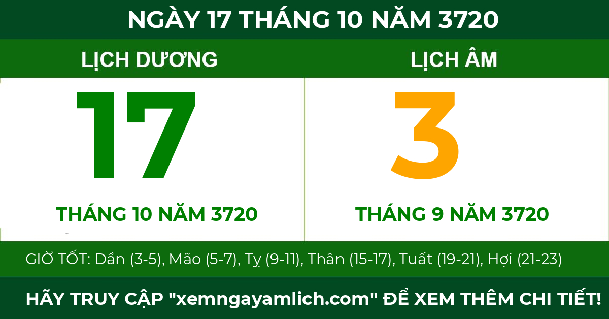 lịch âm ngày 17 tháng 10 năm 3720