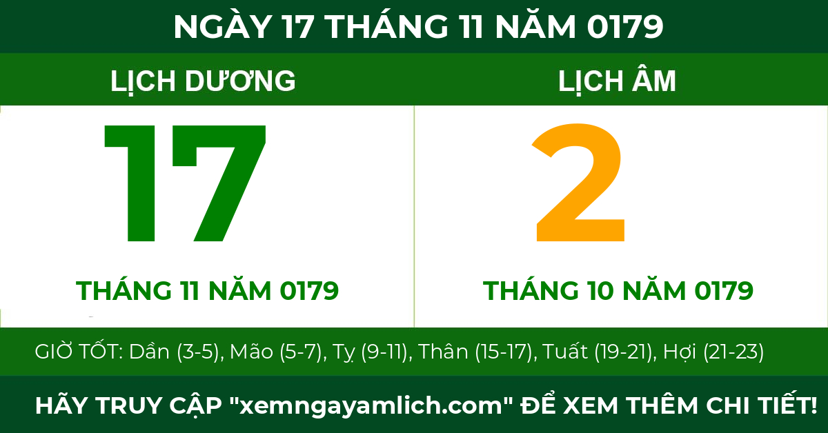 lịch âm ngày 17 tháng 11 năm 0179