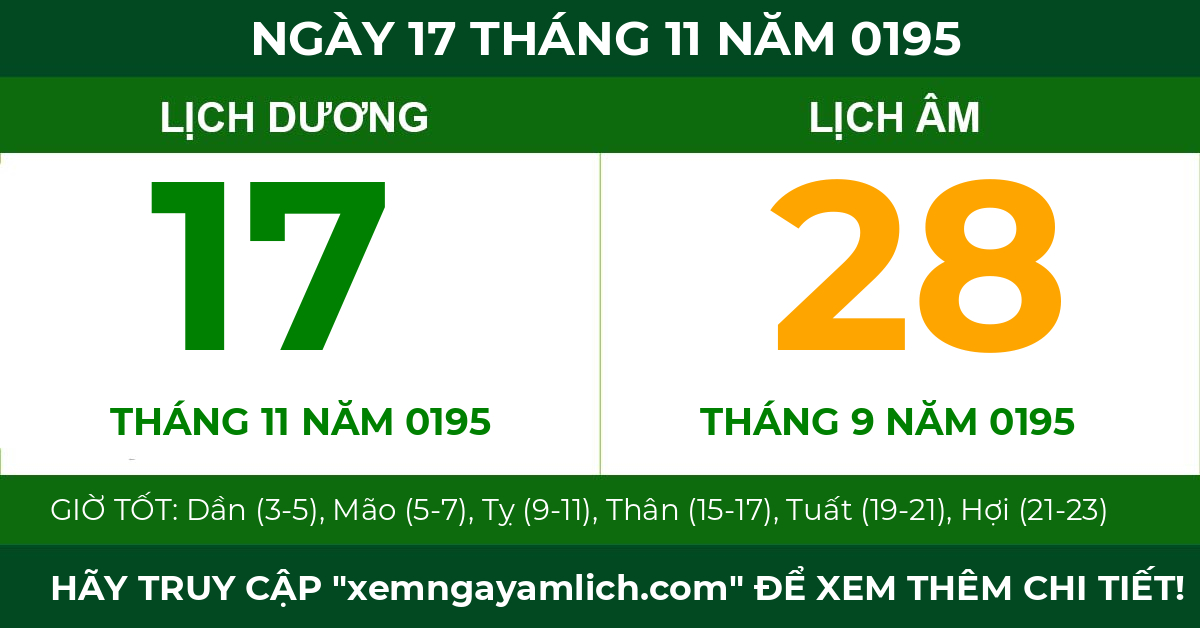 lịch âm ngày 17 tháng 11 năm 0195