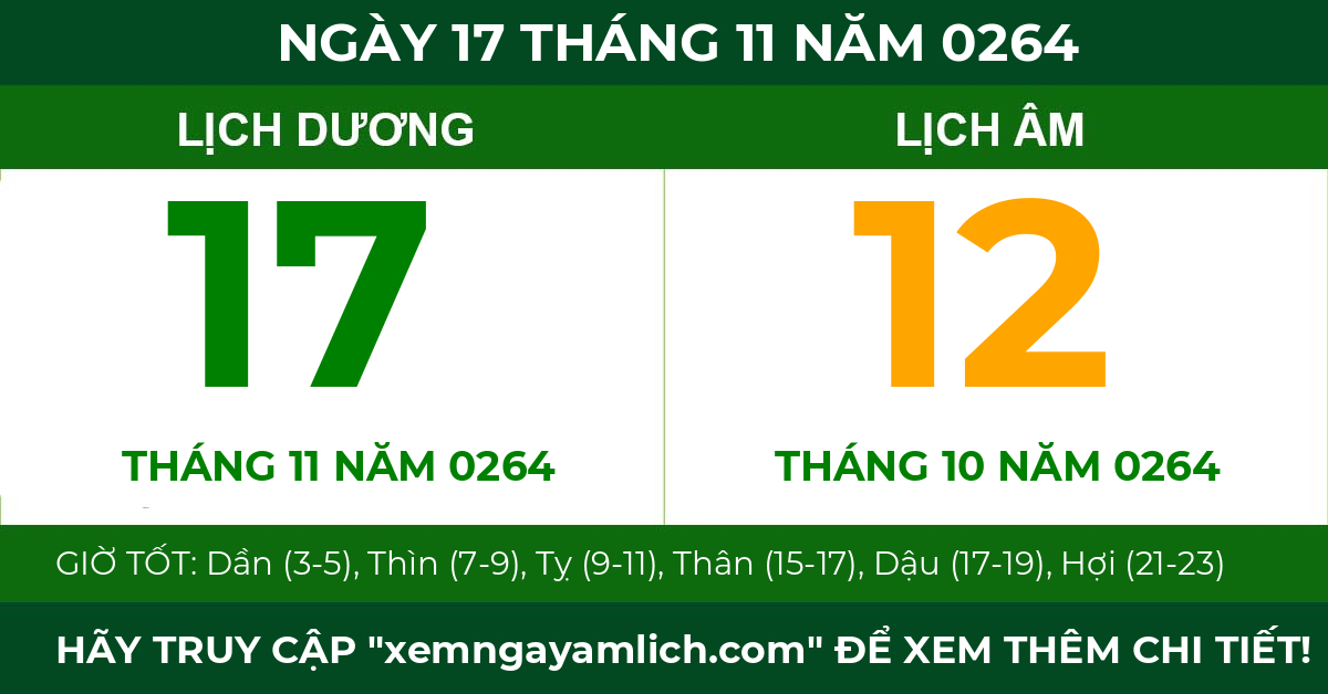 lịch âm ngày 17 tháng 11 năm 0264