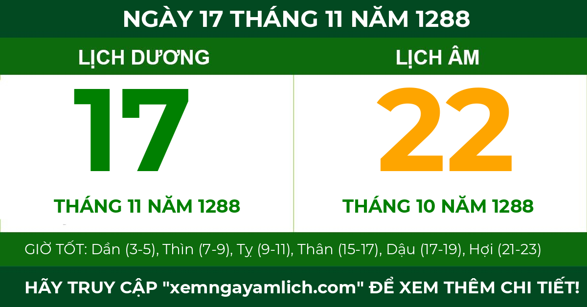 lịch âm ngày 17 tháng 11 năm 1288