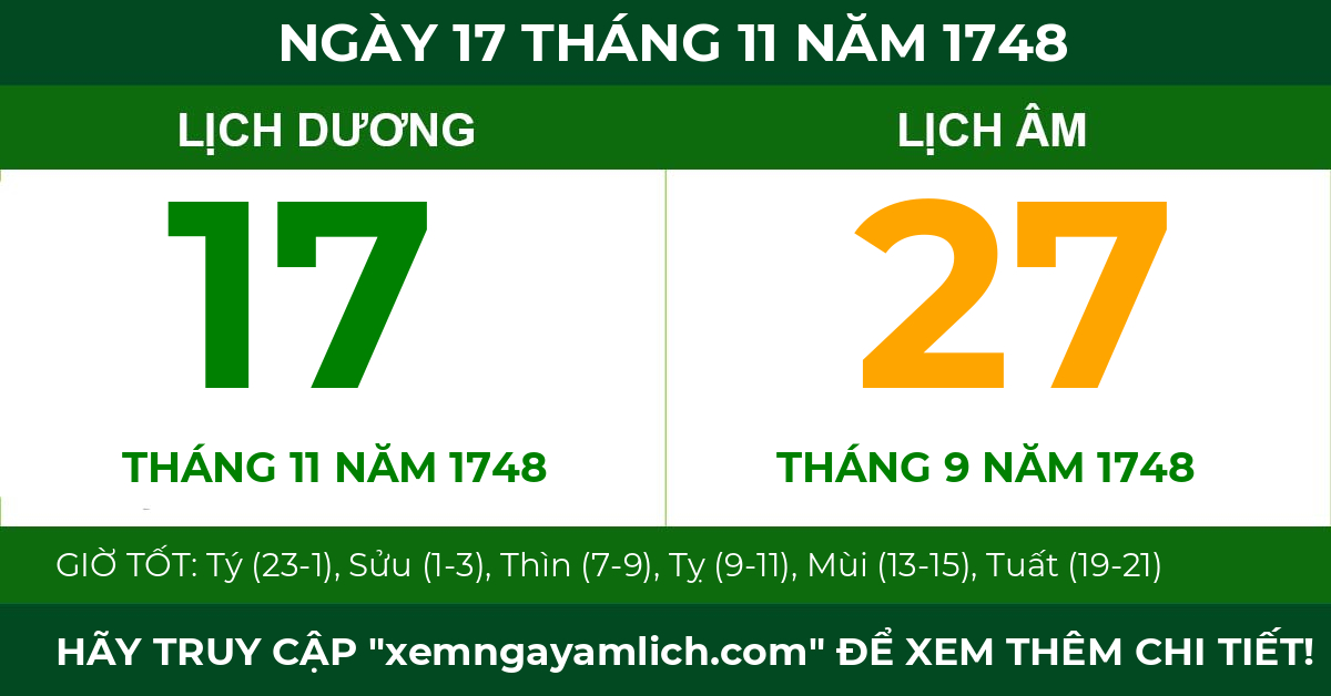 lịch âm ngày 17 tháng 11 năm 1748