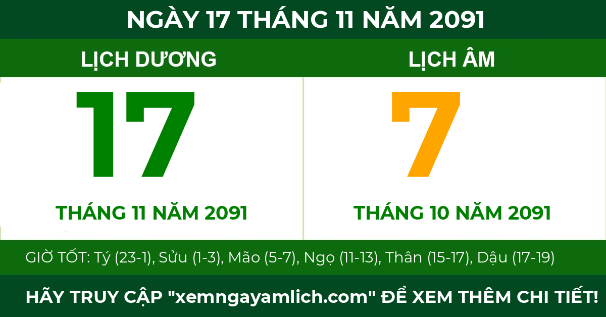 lịch âm ngày 17 tháng 11 năm 2091