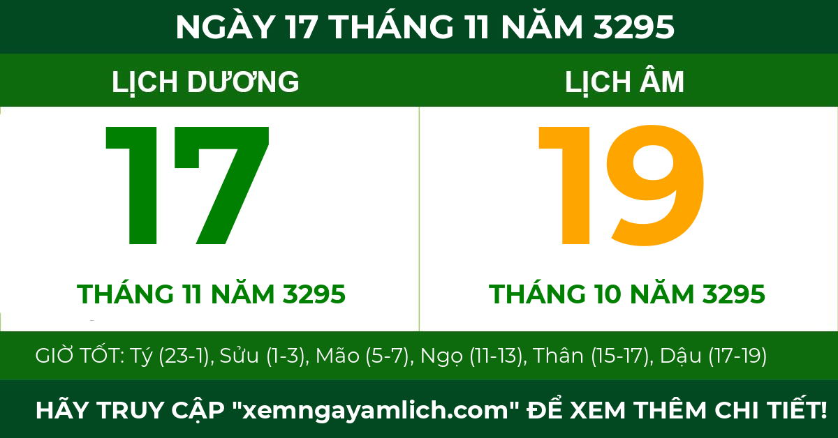 lịch âm ngày 17 tháng 11 năm 3295