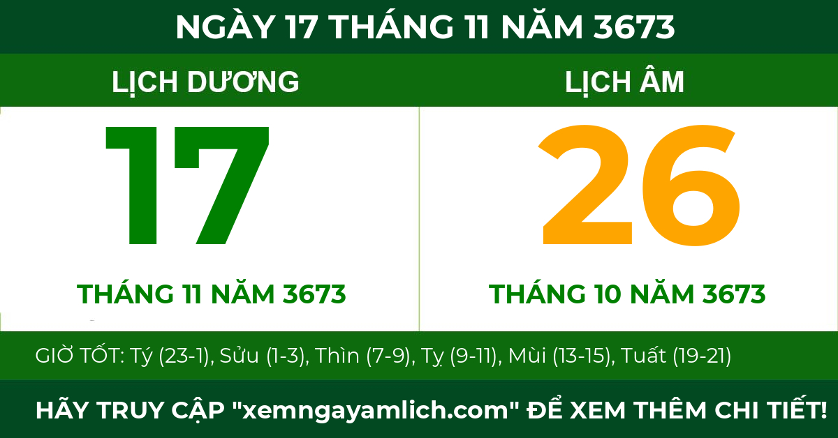 lịch âm ngày 17 tháng 11 năm 3673