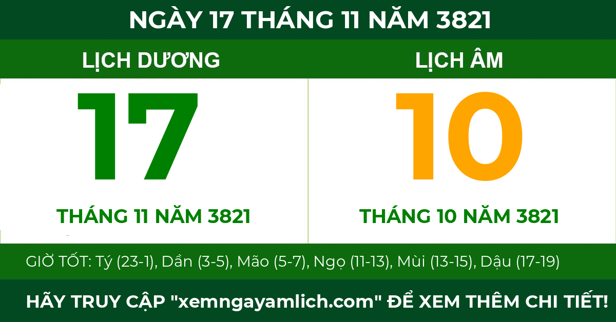 lịch âm ngày 17 tháng 11 năm 3821