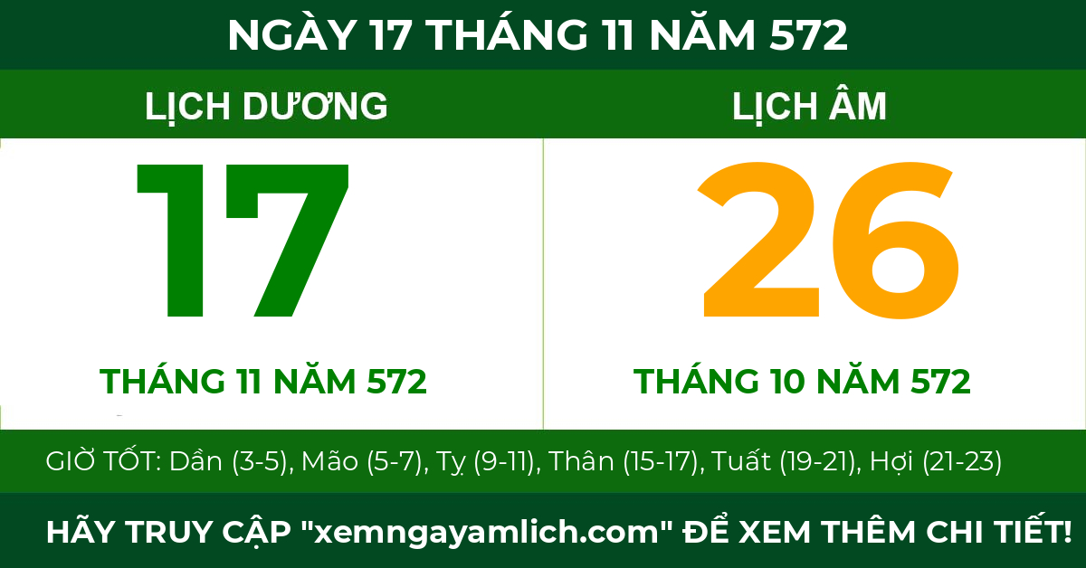 lịch âm ngày 17 tháng 11 năm 572