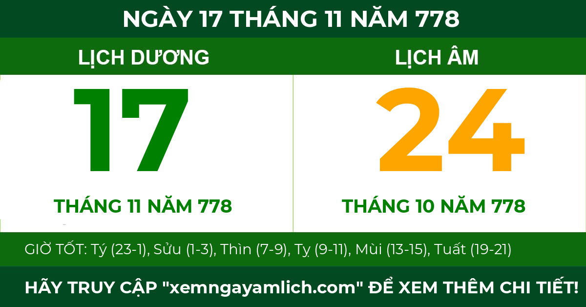 lịch âm ngày 17 tháng 11 năm 778