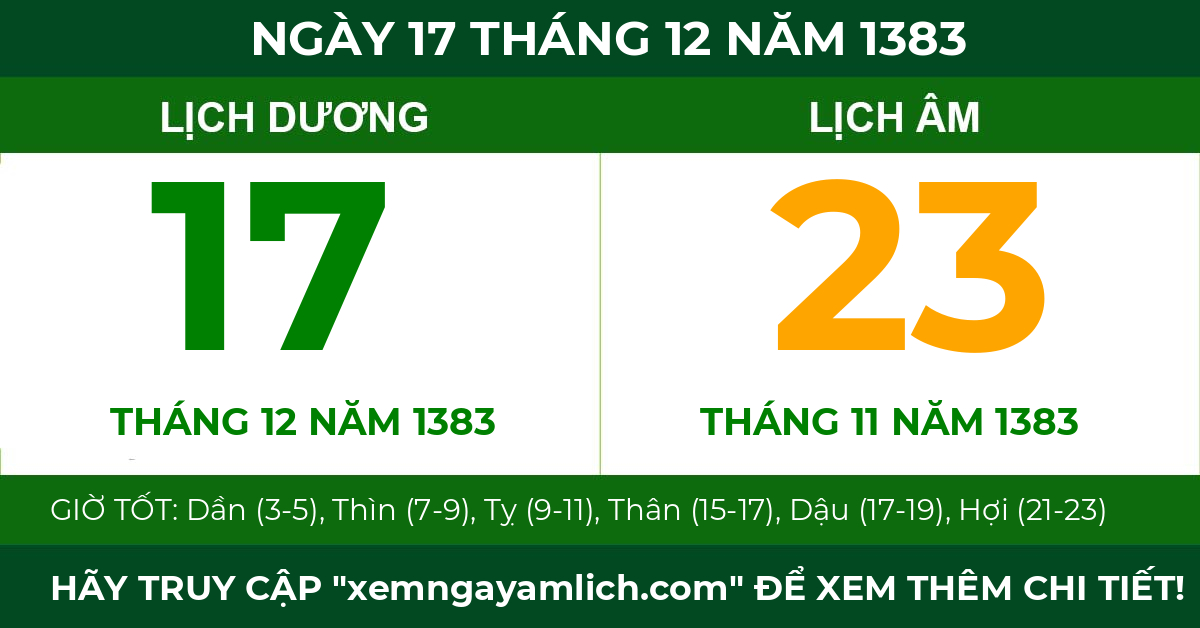lịch âm ngày 17 tháng 12 năm 1383