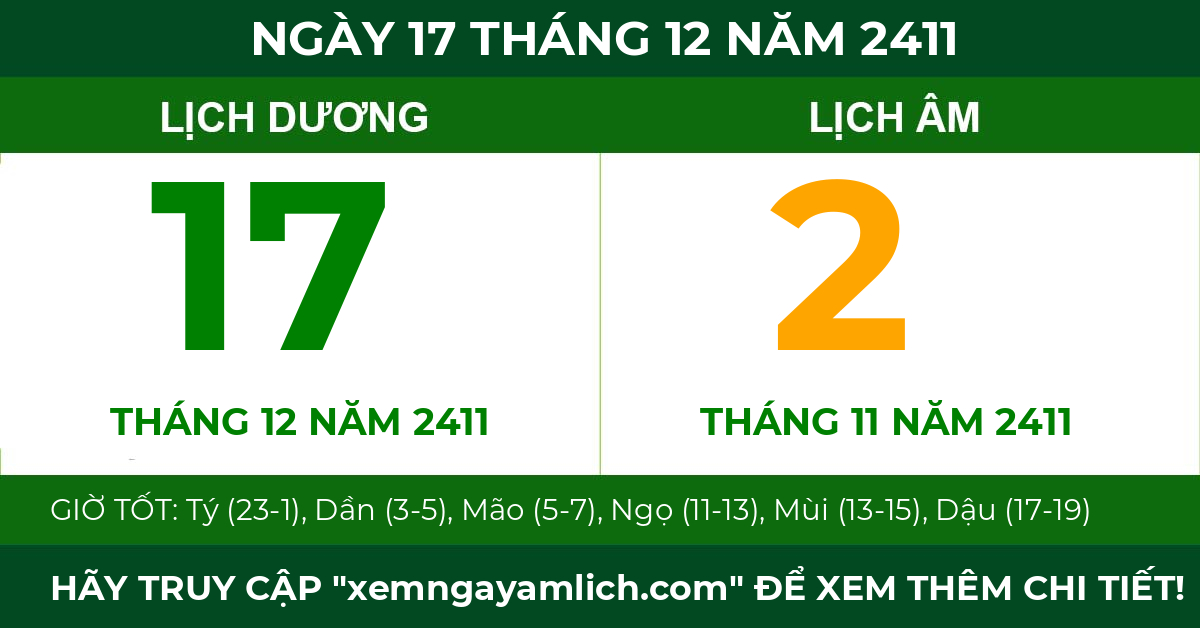 lịch âm ngày 17 tháng 12 năm 2411